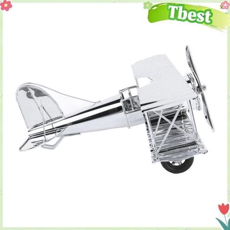 Tbest ornement d’avion vintage Grand modèle d'avion vintage, simulation d'avion rétro en fer, décoration linge Plaqué Argent (1/5)