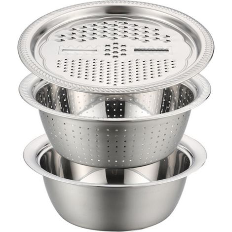 Bassin multifonction en acier inoxydable allemand, bassin multifonction en acier inoxydable amélioré, ensemble passoire, essoreuse à salade, fruits, légumes, riz, panier de lavage (1/5)
