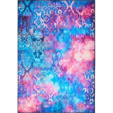 Tappeto a trama piatta in stile boho orientale motivi stampati multicolori 140 x 200 cm Orvella