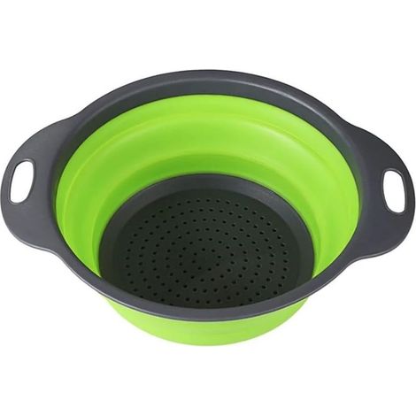 Panier égouttoir pliable en silicone pour laver fruits et légumes, bol rond avec poignée, panier filtrant alimentaire pliable, accessoire de cuisine (vert, rond, grande taille) (1/4)