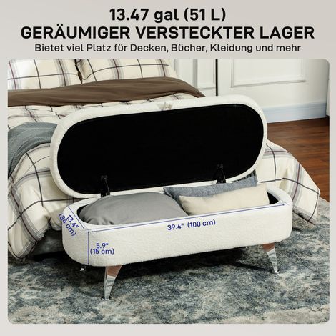 Aufbewahrungsbank mit Deckel und Metallbeinen, für Wohnzimmer, Schlafzimmer, Flur, weiß. (1/5)