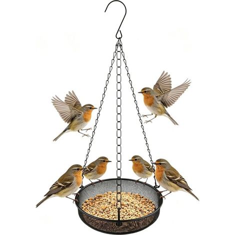 Mangeoire à oiseaux à suspendre, plateau d'alimentation en métal avec chaînes – Mangeoire à oiseaux d'extérieur – pour extérieur, jardin, cour, patio, porche, balcon, pinsons, colibris et oiseaux (1/5)