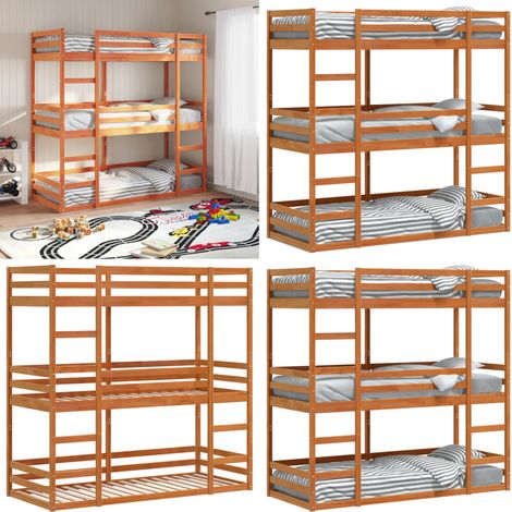 Dreifach-Etagenbett Wachsbraun 75x190 cm Massivholz Kiefer - Holzbett - Etagenbett - Kinderzimmer - Jugendzimmer - Gästebett - Home & Living (1/5)