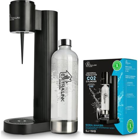 ExtralinkSmart Life machine à eau gazeuse avec bouteille PET de 1L, taille compacte, carbonatation légère à élevée, machine à eau gazeuse pratique et élégante, compatible avec de bouteilles de CO2.