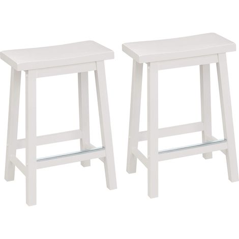 Lot De 2 Tabourets De Comptoir De Cuisine En Bois Massif Blanc, Petit Tabouret De Bar Et De Salle À Manger, Montage Facile, Moderne, 61 Cm De Haut (1/5)