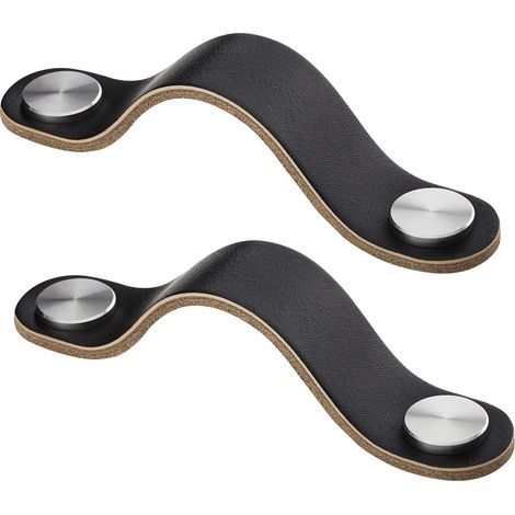 SOTECH 2er Set Möbelgriffe OSTERNAS echt Rindsleder & Edelstahl Ledergriff BA 96 mm schwarz (1/5)