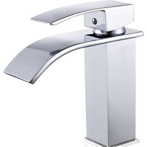 Robinet d'évier cascade galvanisé, installation sur comptoir, mélangeur d'eau chaude et froide, monotrou à levier unique, noyau en aluminium (1/5)