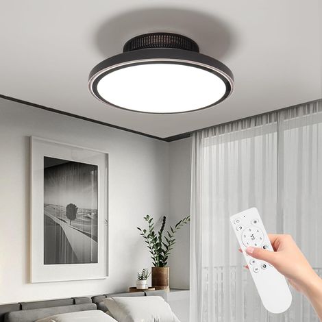 Ventilateur Plafond avec Lumiere et Télécommande, Silencieux 3000-6000K LED Dimmable Plafonnier Ventilateur, Sans Pale, avec 6 Vitesses de Vent et Fonction Minuterie, pour Salon Chambre, Noir (1/5)