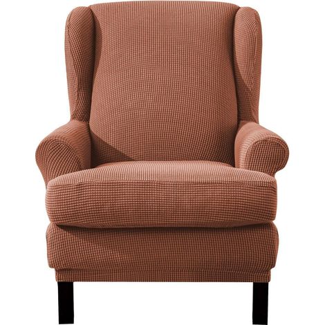 Housse de fauteuil oreilles 2 pièces jacquard extensible corail (1/5)