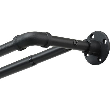 Tringle à rideaux double 78,7-241,3 cm, très résistante, noire 2,5 cm, réglable, occultante, enroulable autour de deux tringles (1/5)