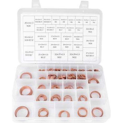Lot de 568 rondelles plates en cuivre de 30 tailles avec boîte en plastique (1/5)