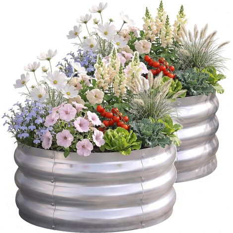 Potager surélevé Rond 2 pièces 60x30cm, bac de Jardin en métal galvanisé, jardinière extérieure pour légumes, Fleurs et Herbes aromatiques (1/5)