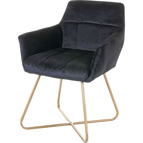 Sedia poltroncina HHG-528 design retrò velluto nero gambe dorate