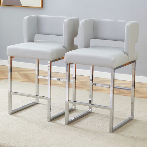 Chaise de bar nordique en PU gris clair et métal argenté, 91,4 cm (1/5)