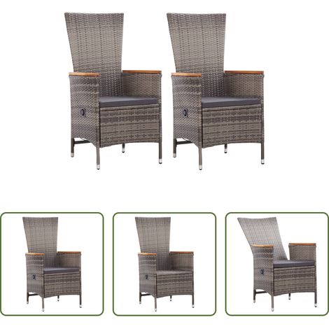 Fauteuil en résine tressée - Chaises d'extérieur lot de 2 avec coussins Résine tressée Gris (1/5)