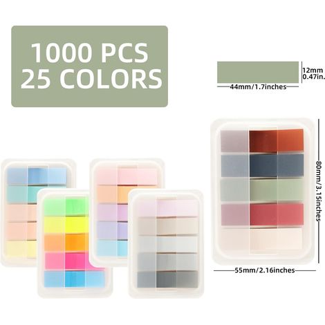 Onglets adhésives JeiibrZui - 4,4 x 1,1 cm - 3 200 pièces - Bandes adhésives PET imperméables - 16 couleurs différentes - Idéal pour le bureau, (1/5)