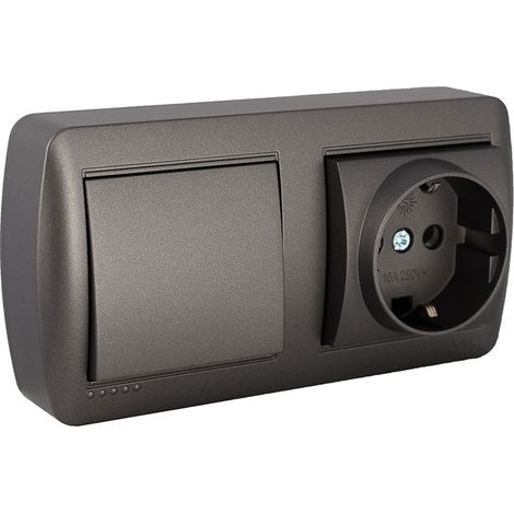 Fester Sockel 2p+t 16a 250v + Kreuzschalter 10ax 250v. Aufputz. Wandserie Murale Mur96ngu Solera