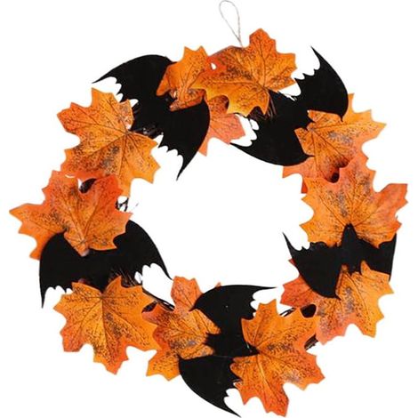 Guirlande Halloween - Guirlande Feuille D'érable et Chauve-souris - Décoration Murale Fenêtre Porte Intérieur Extérieur - 25 x 25 cm - 1 Pièce (1/5)