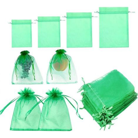 Packung mit 100 Schutzbeuteln für Obst, 4 Größen, mit Vogel- und Insektenschutznetz, aus strapazierfähigem Organza, zum Schutz von Trauben und Gemüse (1/4)