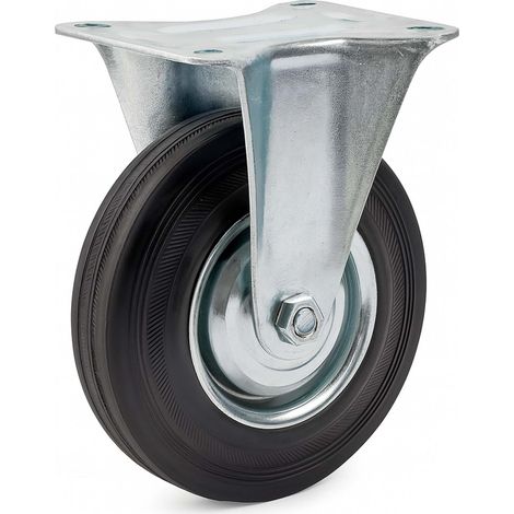 Rueda auxiliar fija 100mm Goma maciza Estructura metal Llanta robusta Montaje Bricolaje Mueble móvil