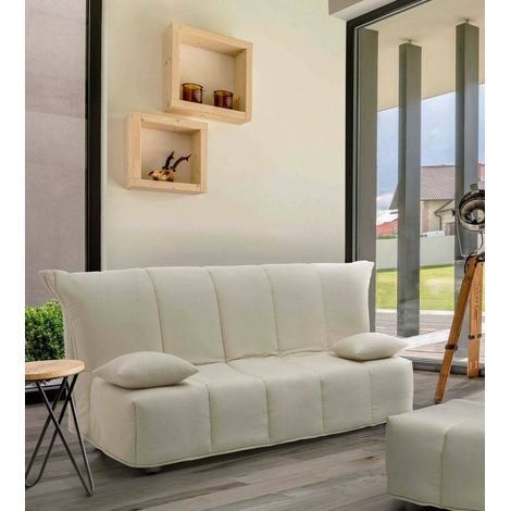 Dmora - Sofa cama Dabam, Sofá de 3 plazas, 100% Made in Italy, Sofá de salón con apertura trolley, en tela acolchada, con almohadas incluidas, Cm 165x90h85, Beige (1/4)