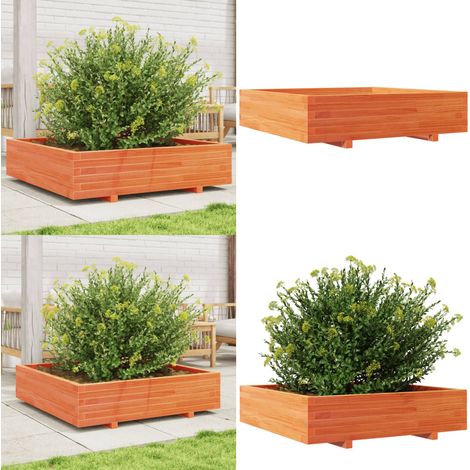 Jardinière cire marron 100x100x26,5 cm bois de pin massif - Jardinier - Pot De Fleurs - Bac À Plantation - Extérieur - Terrasse - Home & Living