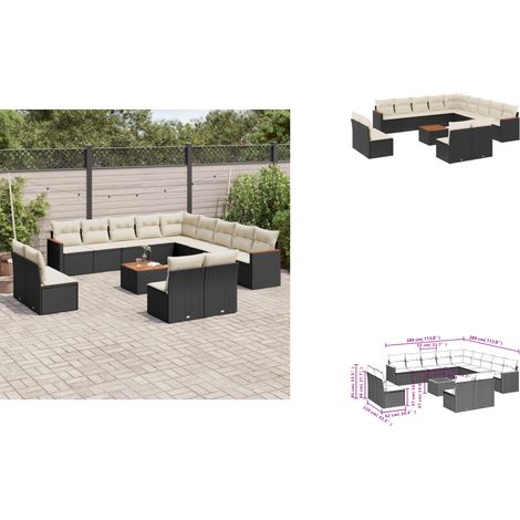 Salon de jardin avec coussins 14 pcs noir résine tressée - Ensemble Salon De Jardin - Meuble Extérieur - Jardin - Canapé D'extérieur - Set Salon (1/3)