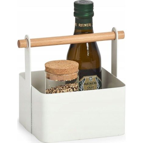 Zeller CADDY organizador de cocina blanco con asa de madera