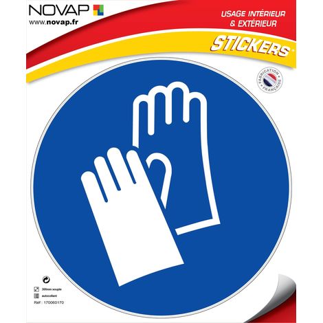 Panneau Obligation de porter des gants - Vinyle adhésif Ø300mm - 4031811