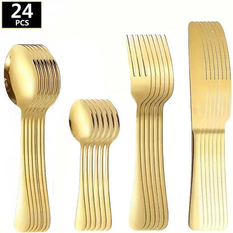 Servizio 24 Posate Oro Lucido per Natale Decorazioni da Tavola Cucina Natalizie