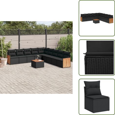 10-tlg. Garten-Sofagarnitur mit Kissen Schwarz Poly Rattan - Gartenmöbel Set - Rattan Möbel - Outdoor Möbel - Lounge Set - Esstisch (1/5)