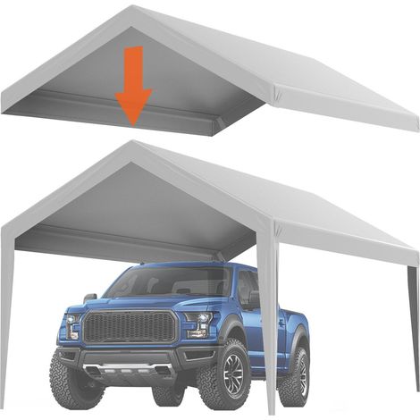 Bâche de remplacement pour abri de voiture 6100 x 3040 mm, abri de garage, tente robuste, imperméable et protégée contre les UV, installation facile avec tendeurs élastiques à boule, grise (bâche uniq (1/5)