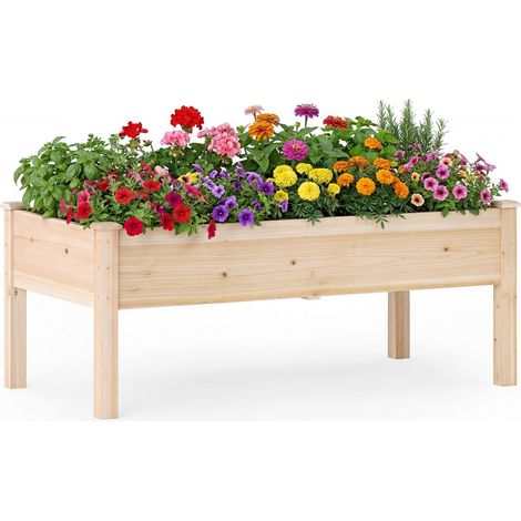 COSTWAY Letto Da Giardino Aiuola Rialzata Fioriera Da Esterno Autoportante Legno Abete Lettino Di Piantagione Portapiante Da Patio Cassone Per Orto Supporto D (1/5)