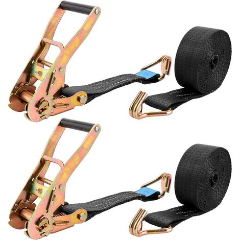 Lot de 2 sangles d'arrimage à cliquet 6m x 5cm avec crochets doubles pour remorque, voiture, camion (1/5)
