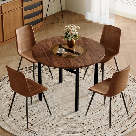 Conjunto de mesa de comedor redonda con 4 sillas, Ø100 cm, MDF y cristal, DESVIAE (1/5)