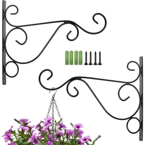 Support Mural pour Plante, Métal, avec 4 Vis, 25x20cm, Noir (1/5)