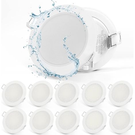 Downlight LED 220V, 10x 5W Luz de techo empotrada IP65 400LM 4000K Blanco neutro, Foco empotrable ultrafino 35MM, Agujero 68-80mm para sala de estar Dormitorio Baño [Clase de eficiencia energética F] (1/5)