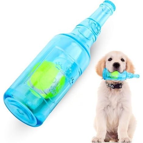 Jouet pour Chien en Bouteille de Caoutchouc, Jouets Interactif à Qui Couinement pour Chiot, Résistant à la Morsure Jouet pour Les dent pour Jeux Petits et Moyens Chiens (Bleu) (1/5)