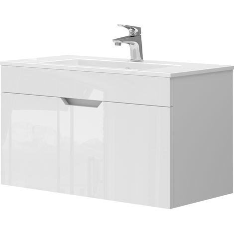 Conjunto de muebles de baño Stefanie, Blanco, 2 partes, armario bajo 80 cm, Vicco