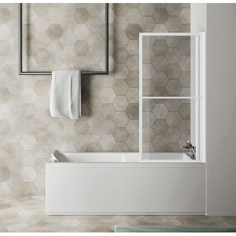 KAGERA Pare-baignoire rabattable, (L) 710 mm, blanc mat/verre transparent (1/2)