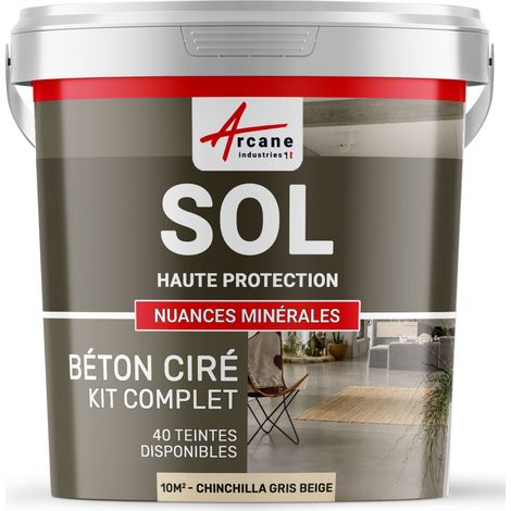 Béton ciré sol en kit, primaire et vernis de finition inclus - 10 m² (en 2 couches) Chinchilla Gris Beige - ARCANE INDUSTRIES