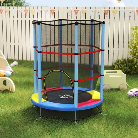 Trampoline pour enfants de 3 à 6 ans avec filet de sécurité, 6 poteaux et 3 entrées, Ø 140 x 190 cm, multicolore (1/5)