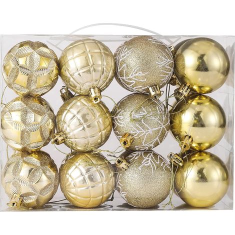 Lot de 24 Boules de Noël, Plastique incassable 60mm, Crochets inclus, 5 couleurs, Décoration sapin mariage fête (1/5)