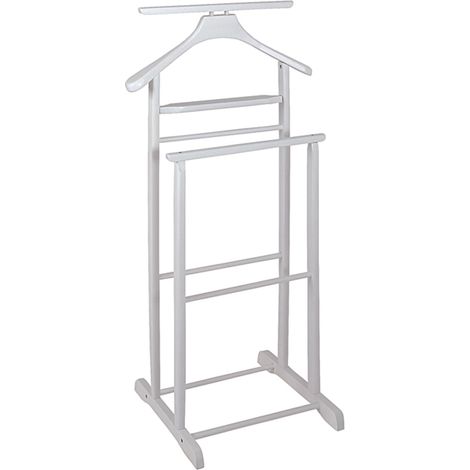 Pegane – Valet de chambre en bois massif blanc – Dimensions L47 x P36 x H102 cm – Double structure pour vêtements sans froisser (1/2)