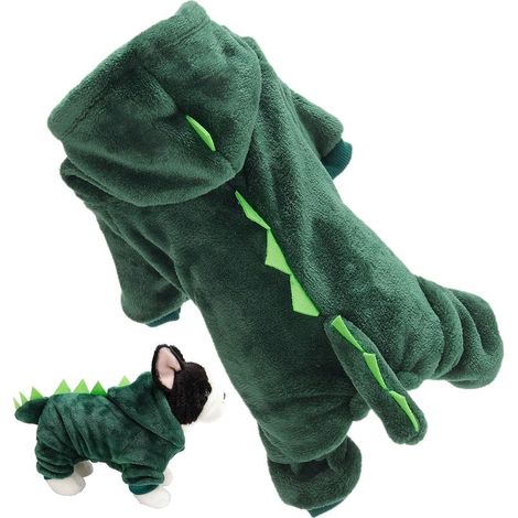 Costume pour chien - Sweat à capuche dinosaure pour chats et chiens - Vêtement doux et chaud pour animaux de compagnie - Costume de dinosaure - Sweat à capuche en peluche (L) (1/5)