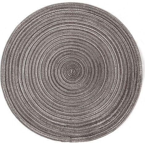 Ensemble de 6 sets de table ronds, tissés à la main, lavables, résistants à la chaleur, antidérapants, adaptés à diverses occasions festives, 38 cm, noirs. (1/5)