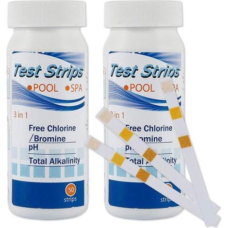 Bandelettes de test pour piscine 3 en 1 – 100 pièces – Testeur d'eau pH, chlore – Pour spa et jacuzzi (1/5)