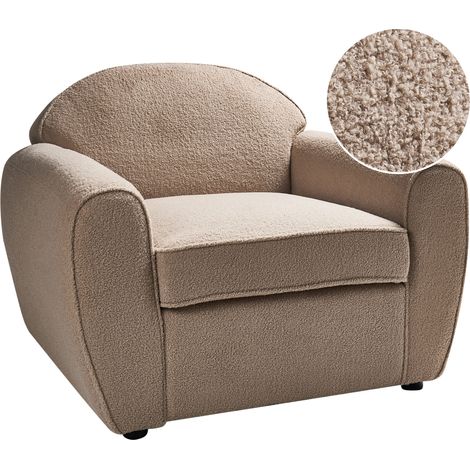 Sillón moderno tapizado de tela bouclé respaldo acolchado grueso marrón claro Ellede (1/5)