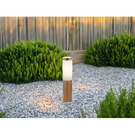 LED Sockelleuchte aus Edelstahl in Holzoptik, Höhe 45cm (1/5)