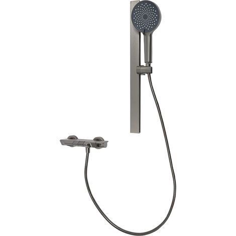 Ensemble de douche mural pour salle de bain avec robinet et douchette - Pour hôtels, centres de bain, piscines, gymnases - Gris (1/5)